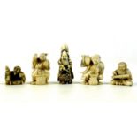 A group of five Japanese ivory katabori netsuke, late 19th and early 20th century, comprising a