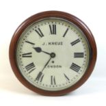 A 19th century mahogany dial clock by J. Kreuz, London, 11" dial with black roman numerals and