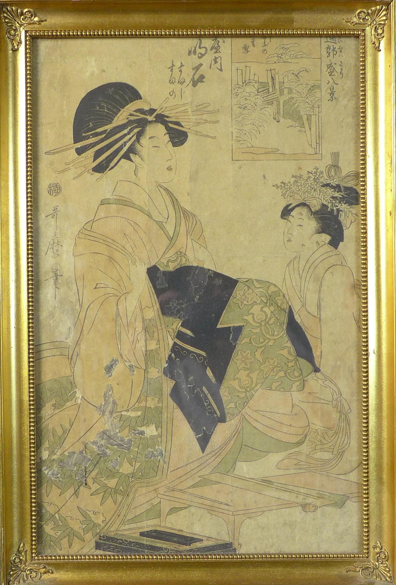 A collection of six Chinese & Japanese prints, including a Japanese woodblock print of two Geisha - Image 3 of 7