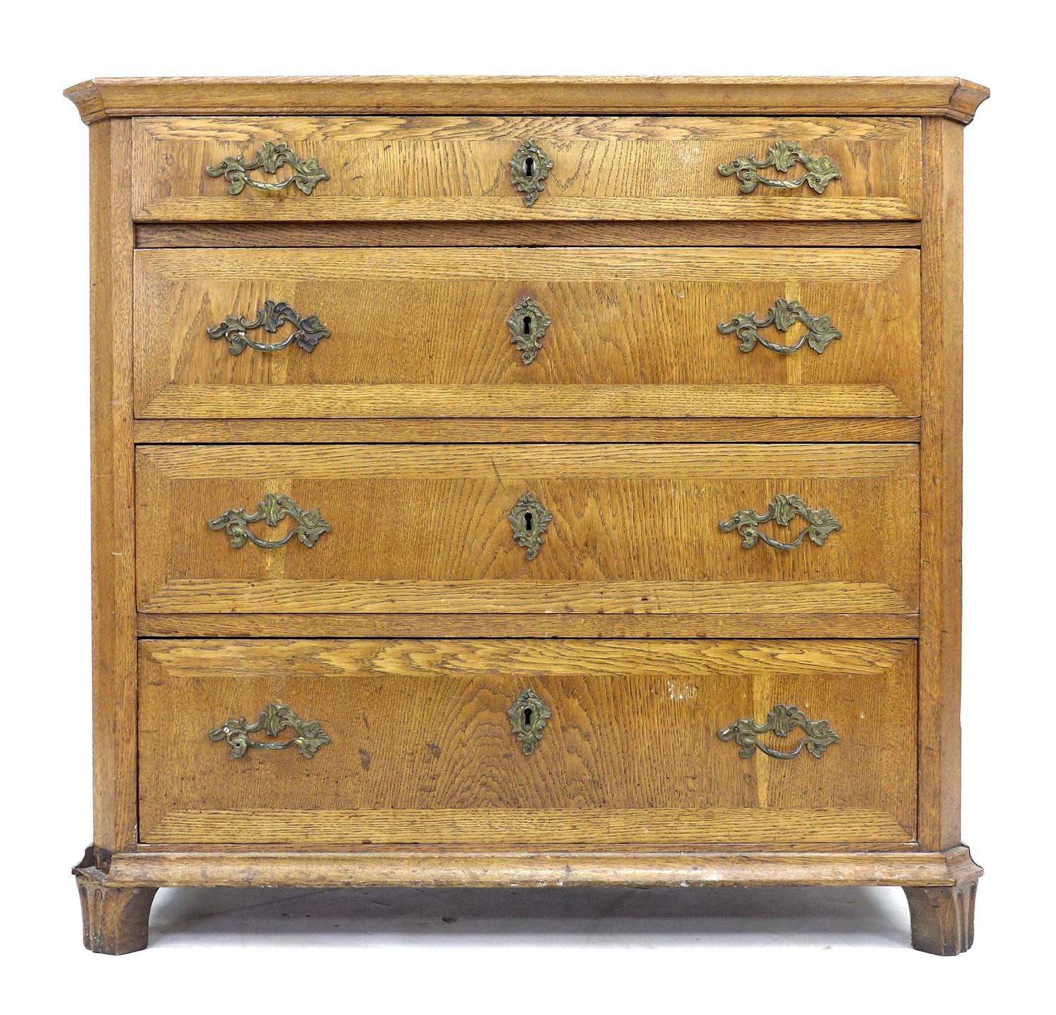 A late 19th century Danish oak chest of four graduating drawers, with brass handles and escutcheons, - Image 2 of 7