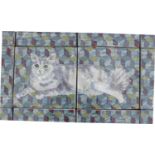 A Highland Stoneware pottery tile panel of a cat, made up of several tiles, unsigned with a