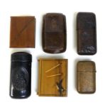 A group of six wooden Victorian and later vesta cases. (5)