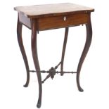 A late 19th century Continental rosewood veneered work box or sewing table, the lift surface with