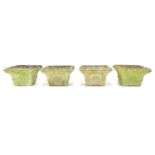 Four Minster square topped stoneware garden planters with tapered sides decorated with shells, 40.