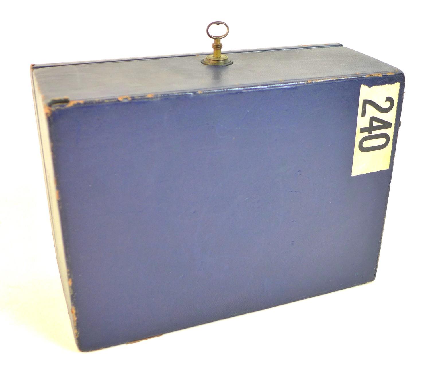 A late Victorian dark blue leather jewellery case, with gilt brass recessed handle with engraved - Image 11 of 11