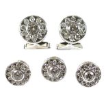 A pair of gentleman's 18ct white gold and diamond cufflinks, together with three matching shirt