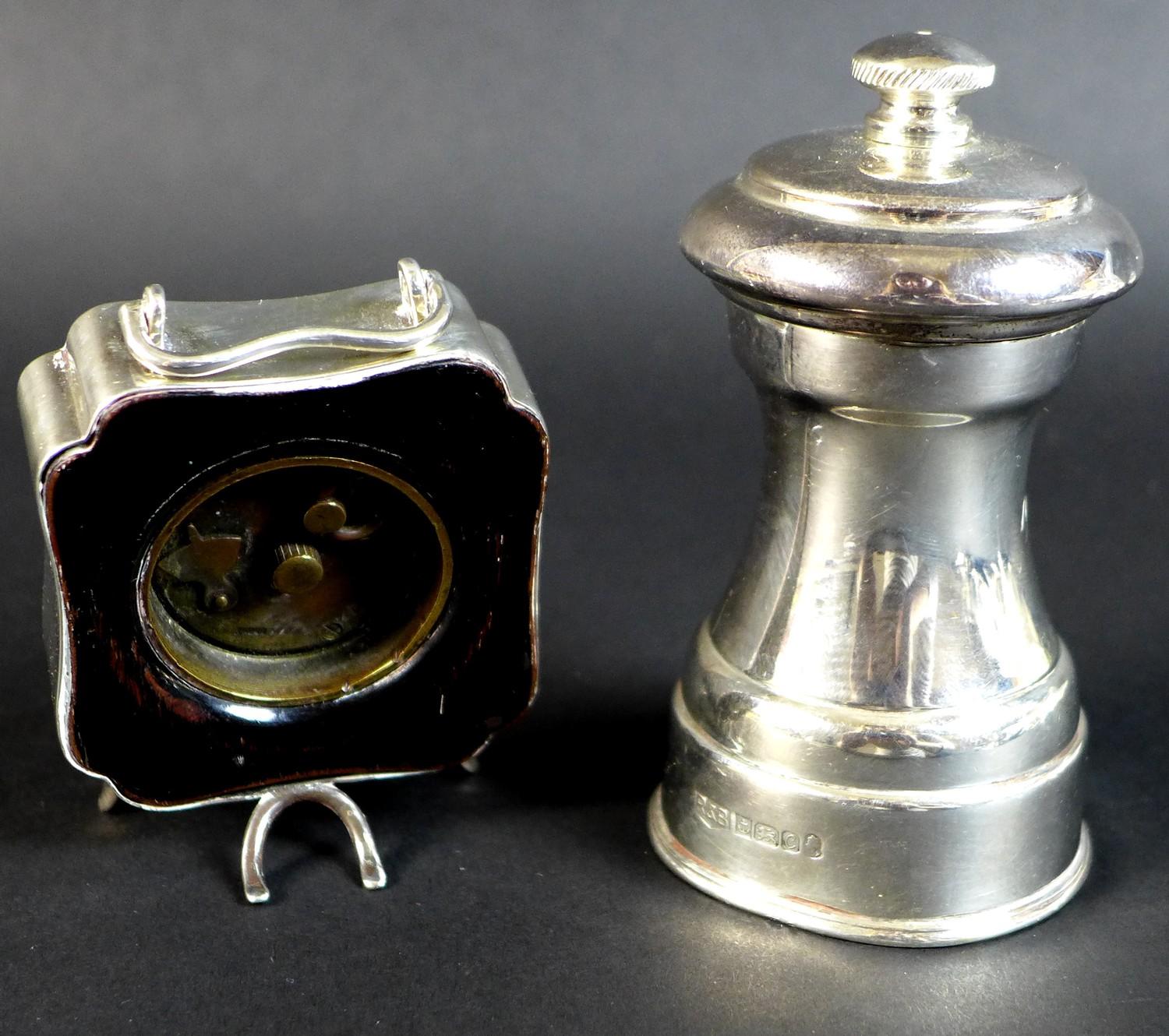 A George V silver cased travel clock of quatrefoil form, with machine turned decoration, rubbed - Image 3 of 8