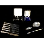 A group of Victorian and later silver ware, comprising a George VI cased set of teaspoons with
