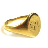 An 18ct gold signet ring, the oval field monogram engraved 'G A', size P, 4.2g.