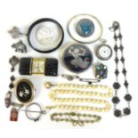 A group of jewellery, including an unmarked gold mounted oval pietra dura brooch, 4.5cm, a