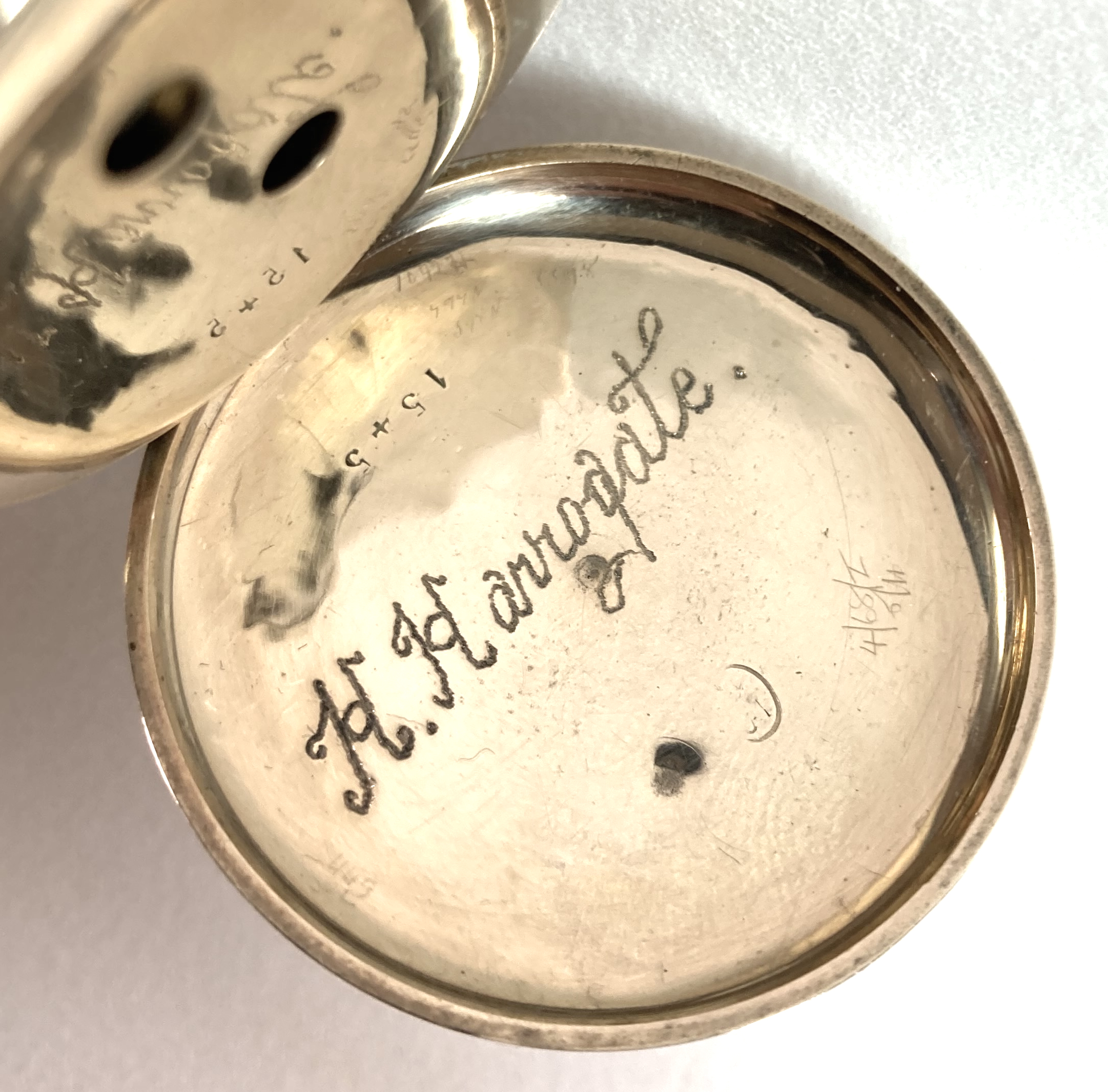 A Waltham 10ct gold open faced pocket watch, circa 1889, key wind, the white enamel dial with - Image 7 of 9