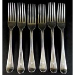 A matched set of six William IV silver dessert forks, Old English pattern, terminals engraved 'H',