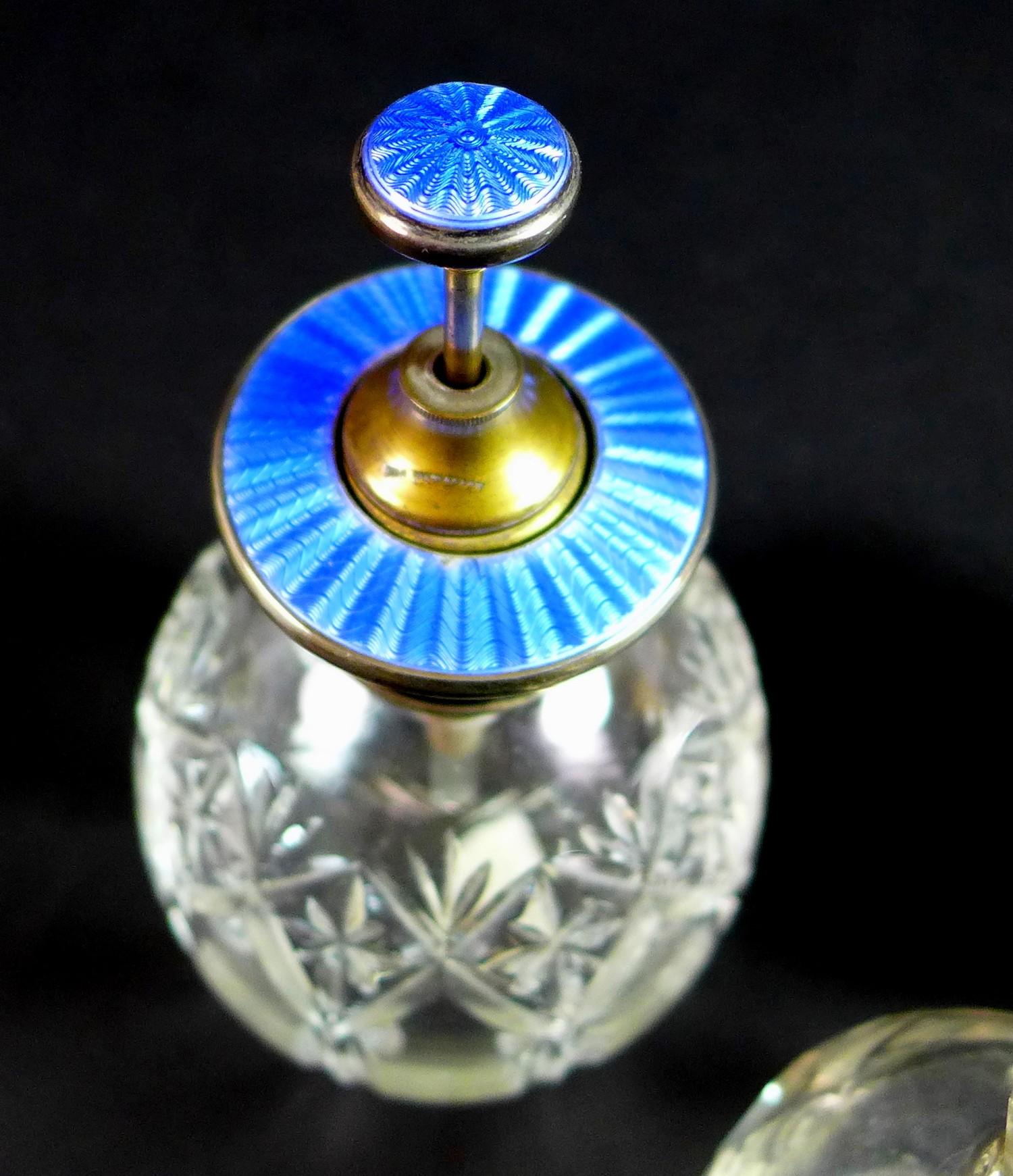 Three silver and cut glass dressing table items, comprising a silver and enamel topped atomiser, - Image 2 of 3