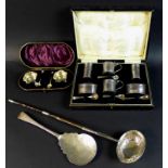 A collection Victorian and later silver cruet sets and flatware, comprising a Victorian cruet set,