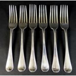 A set of six Victorian silver table forks, Old English pattern, terminals engraved 'H', Elizabeth