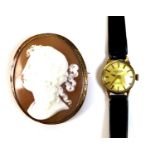 A 19th century cameo brooch, with the profile portrait of a lady in a neoclassical style, with