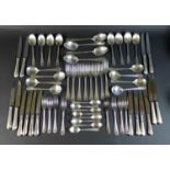 A set of silver plated flatware, by Cooper Ludlum, in Classic Bead pattern, eight place settings,