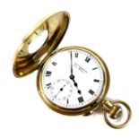A George V Charles Frodsham 18ct gold cased half hunter pocket watch, keyless wind, number 09919
