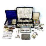 A small group of silver and plated items, including an Edwardian silver cigarette case
