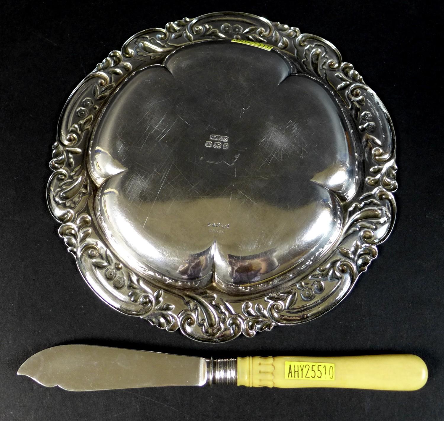 A Victorian silver butter dish, with five lobed bowl, shaped outline with repousse Rococo style - Image 7 of 8