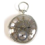 A Victorian silver open faced pocket watch, silvered face with engine turned chapter ring set with