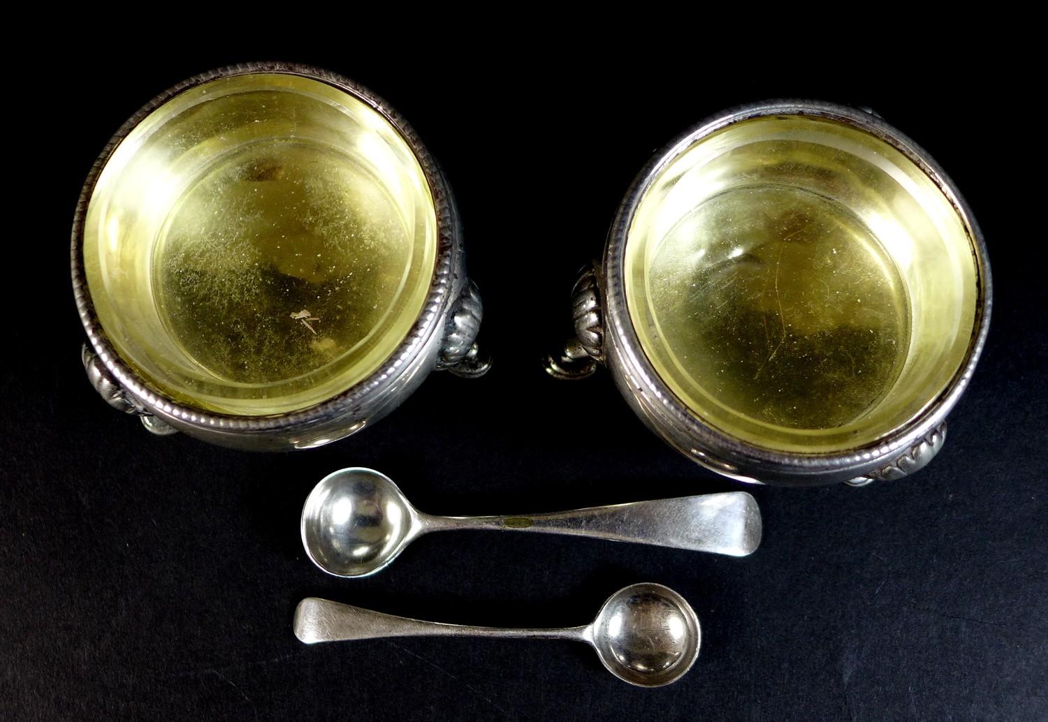 A pair of early George III silver cauldron salts, with parcel gilt interiors, both with engraved - Image 2 of 5