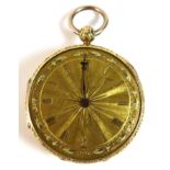 A Victorian 18ct gold cased open faced key kind pocket watch, with gold sunburst face and Roman