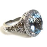 A Le Vian 14K white gold, aquamarine and diamond ring, set with an oval cut aquamarine of 2.08ct