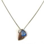 A Sheila Fleet silver and enamel necklace, modernist deign with pale blue enamel centre, marked to