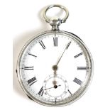 A 19th century Waltham silver cased pocket watch with key wind Pinion movement, the white enamel