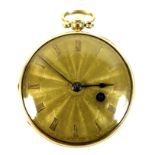 A William IV 18ct gold cased open faced verge fusee pocket watch, key wind, the gold sunburst