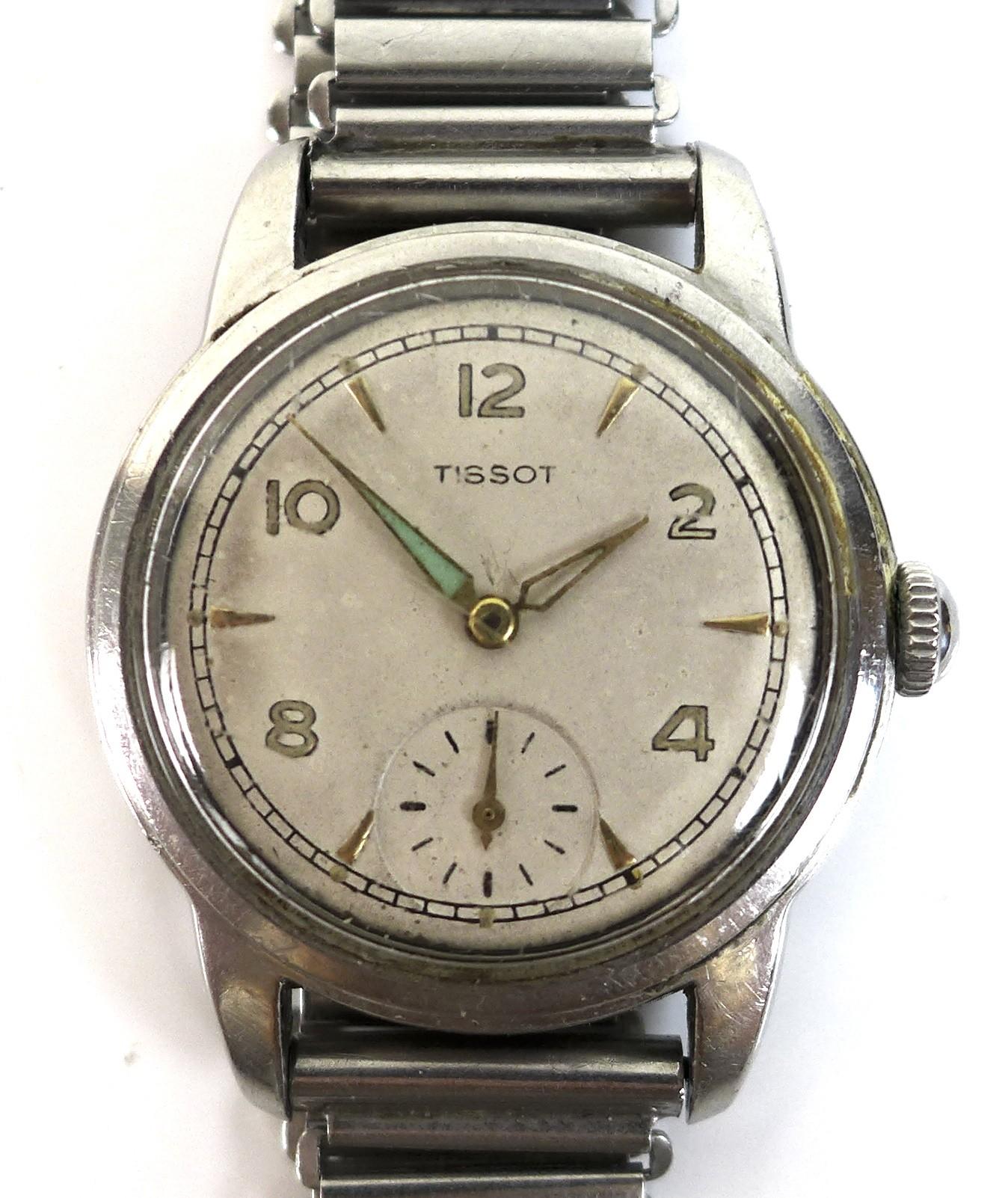 A vintage Tissot stainless steel gentleman's wristwatch, circa 1960, circular silvered dial with