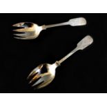A pair of late Victorian silver pickle forks, fiddle pattern with engraved decoration and