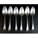 Six George III Hanoverian pattern silver table spoons, Duncan Urquhart & Naphtali Hart, London 1804,