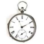 A Victorian silver open faced pocket watch, the white enamel face with Roman numerals, subsidiary
