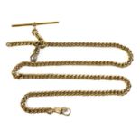 An 18ct gold Albert, the curb link chain complete with T bar, each link individually marked, 37.