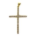 An 18K gold and diamond cross shaped pendant, set with twenty two 0.025ct, 1.9mm, round cut