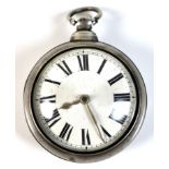 A Victorian silver pair cased pocket watch, with white enamel face, Roman numerals and gilt hands,