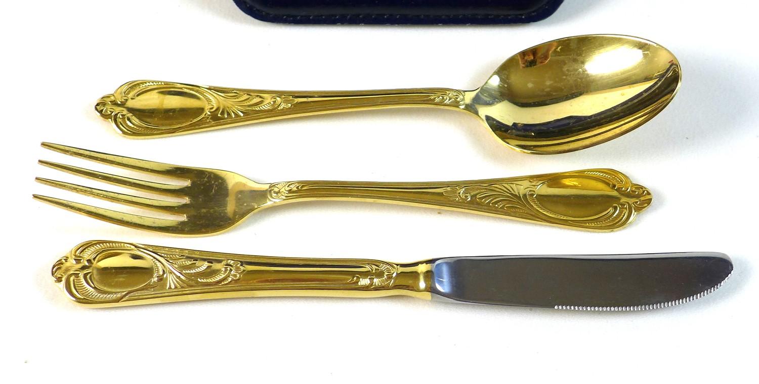 A canteen of SBS Bestecke Solingen 24ct gold plated flatware, in leatherette case. - Image 3 of 6