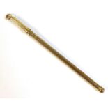 A 9ct gold champagne swizzle stick, with collar sliding to reveal a six curved prongs and ball