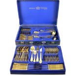 A canteen of SBS Bestecke Solingen 24ct gold plated flatware, in leatherette case.