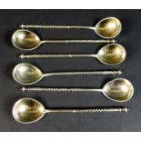 Six late 19th century Russian silver teaspoons with twist handles and knopped finials, marks for