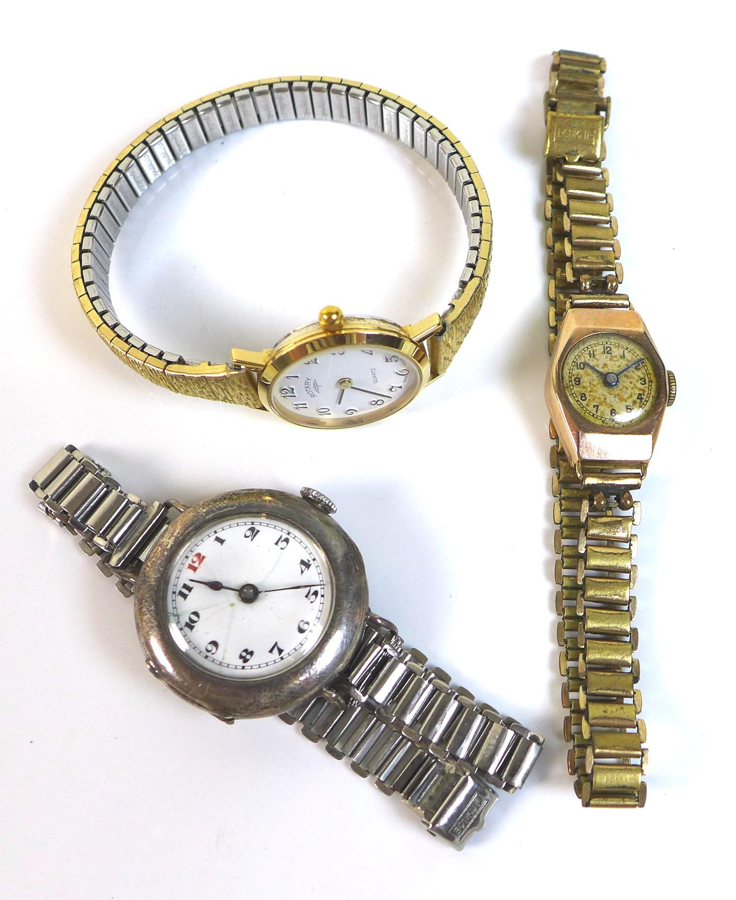 A group of three vintage lady's wristwatches, comprising a 9ct gold cased wristwatch, with