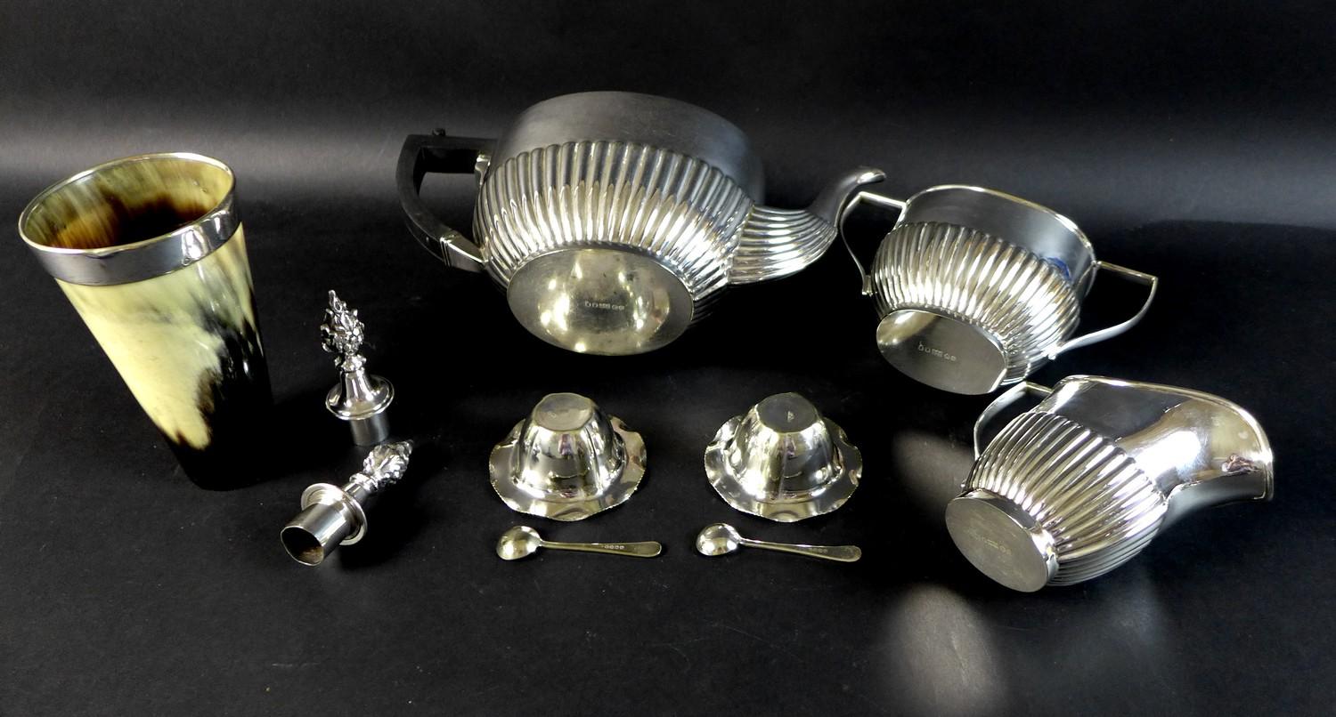 A group of silver plated items, comprising a 19th century horn beaker with shield shaped cartouche - Image 2 of 5