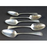 Five George III silver dessert spoons, old English pattern, Peter & William Bateman, London, 1808,