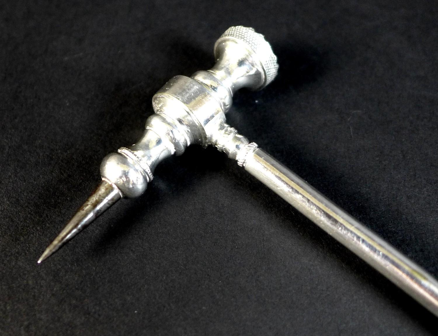 A late 19th / early 20th century white metal ice pick, stamped 'H B' and '481', 2.0toz gross, 18. - Image 2 of 7