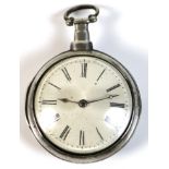 A George III silver pair cased pocket watch with verge escapement by John Peterkin, London, numbered
