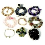 A collection of seven Lola Rose necklaces and two bracelets, all formed from semi-precious stones,