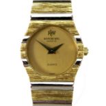 A vintage Raymond Weil 18K gold plated lady's wristwatch, the circular brushed gold dial with