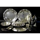 A collection of silver plated wares, including Danish items, a presenttion tray and another, a bowl,